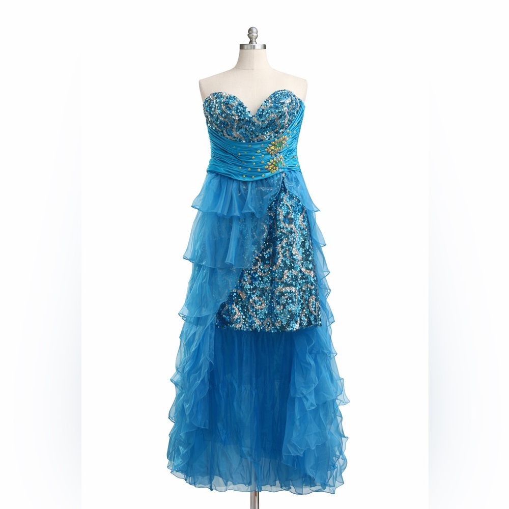 Stunning Blue Strapless High Low Dress